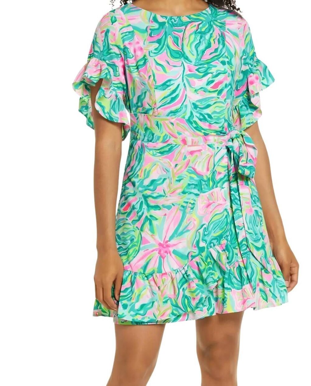Lilly Pulitzer Dress Women's 8 Multicolor Darlah Ruffle One in a Melon Chiffon